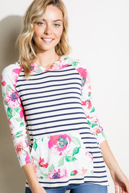 PLUS STRIPE FLORAL MIXED SWEATSHIRTS