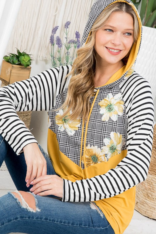 PLUS FLORAL STRIPE MIX SWEATSHIRTS