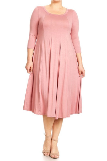 Solid, 3/4 sleeve midi dress