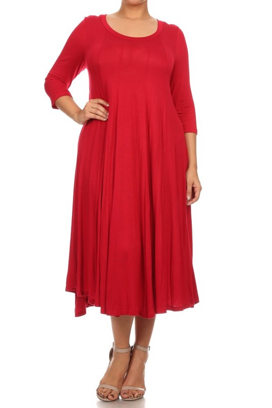 Solid, 3/4 sleeve midi dress