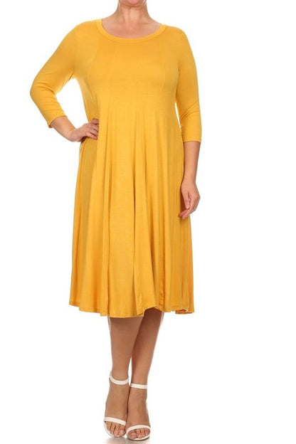 Solid, 3/4 sleeve midi dress