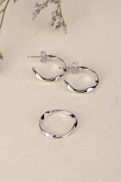 Ripple ring and earring set - silver