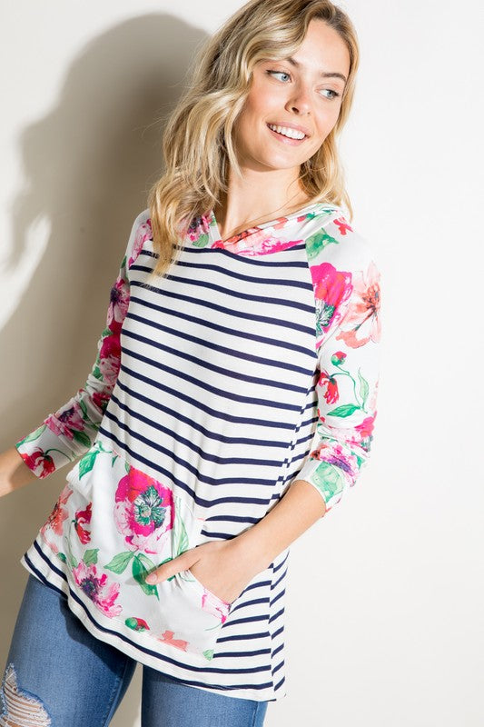 PLUS STRIPE FLORAL MIXED SWEATSHIRTS