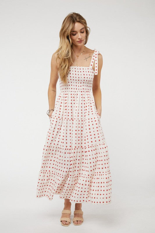 Printed Smocked Ruffle Maxi Dress