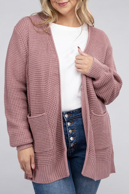 Plus Low Gauge Waffle Open Cardigan Sweater