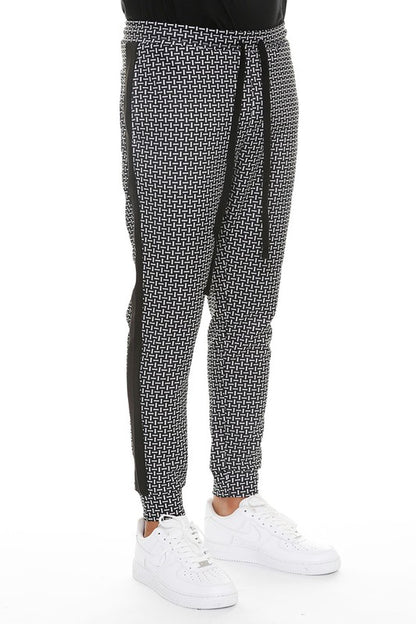 Patterned Sweatpants with Side Stripe