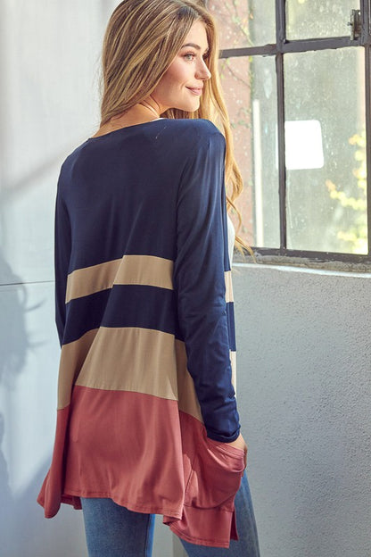 SOLID JERSEY COLORBLOCK CARDIGAN