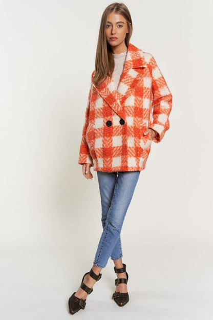 Fuzzy Boucle Textured Double Breasted Coat Jacket