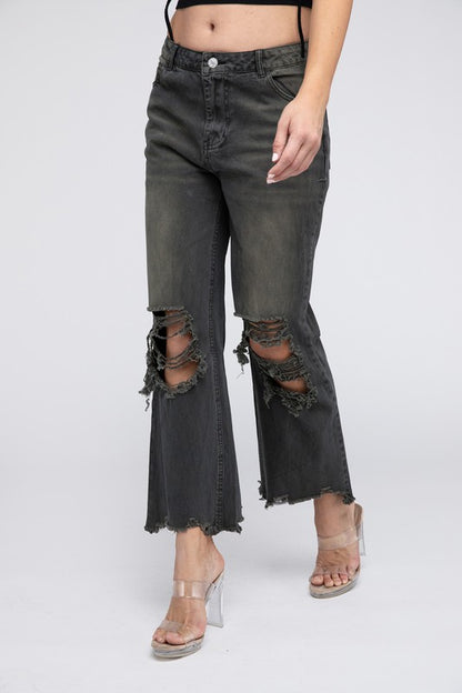 Distressed Vintage Washed Wide Leg Pants