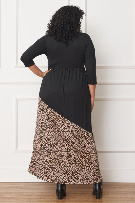 Asymmetrical Leopard Accent Maxi Dress