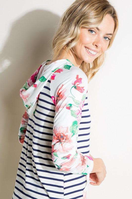 PLUS STRIPE FLORAL MIXED SWEATSHIRTS