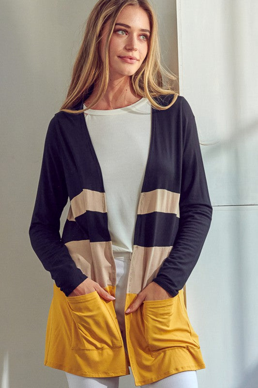 SOLID JERSEY COLORBLOCK CARDIGAN