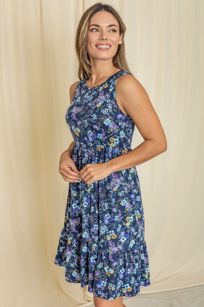 Sleeveless Botanical Floral Tiered Dress