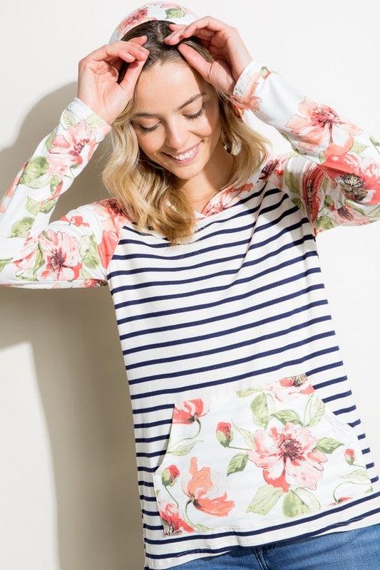 STRIPE FLORAL MIXED SWEATSHIRTS