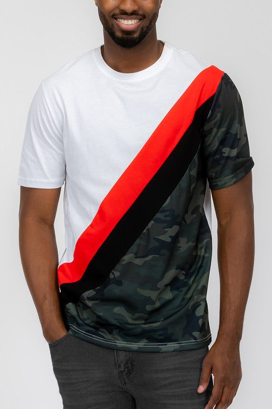 SHORT SLEEVE CAMO COLOR BLOCK TSHIRT