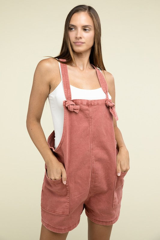 Washed Knot Strap Romper