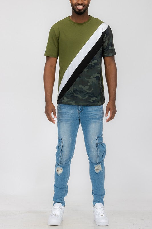 SHORT SLEEVE CAMO COLOR BLOCK TSHIRT