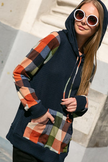 PLUS PLAID MIXED HOODIE SWEATSHIRT