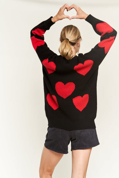 HEART PRINT OVERSIZED SWEATER DH5960D