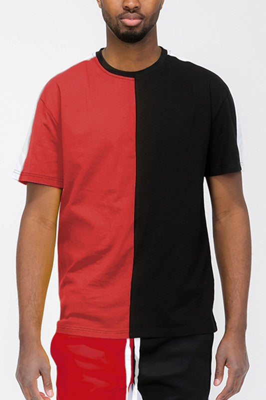 TWO TONE COLOR BLOCK SHORT SLEEVE TSHIRT