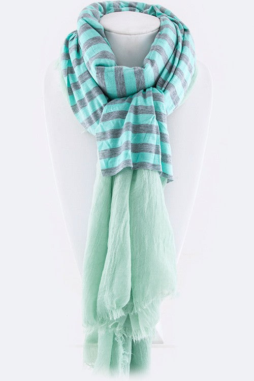 Striped Jersey Knit Layered Fashion Fringe Scarf