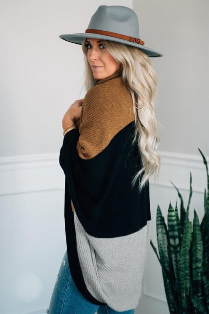 Brown Neutral Colorblock Drapey Cardigan