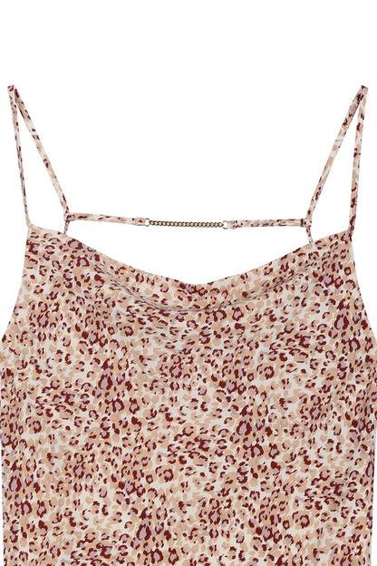 Leopard cami dress with chain trim