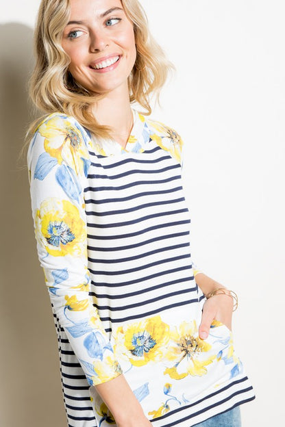 PLUS STRIPE FLORAL MIXED SWEATSHIRTS