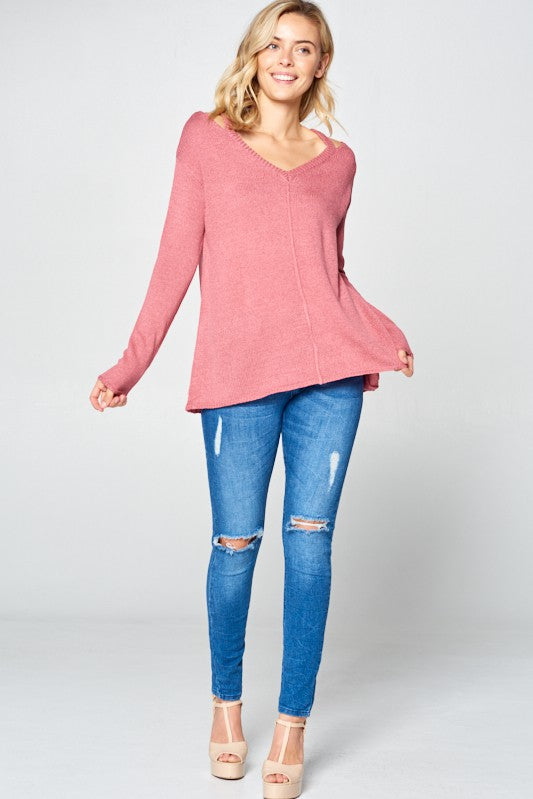 SOLID LIGHT KNIT V NECK SWEATER