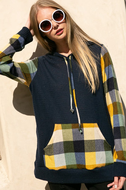 PLUS PLAID MIXED HOODIE SWEATSHIRT