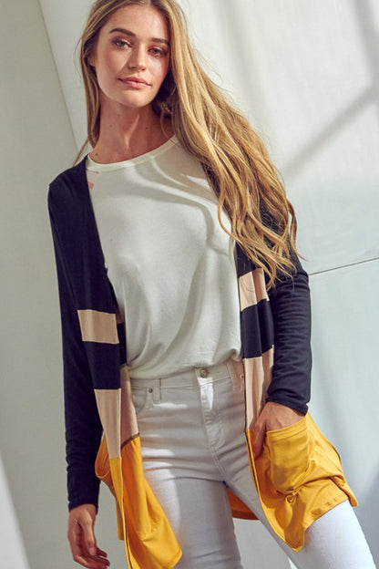 SOLID JERSEY COLORBLOCK CARDIGAN