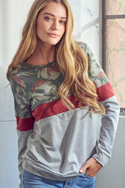 PLUS FLORAL COLORBLOCK SWEATSHIRTS