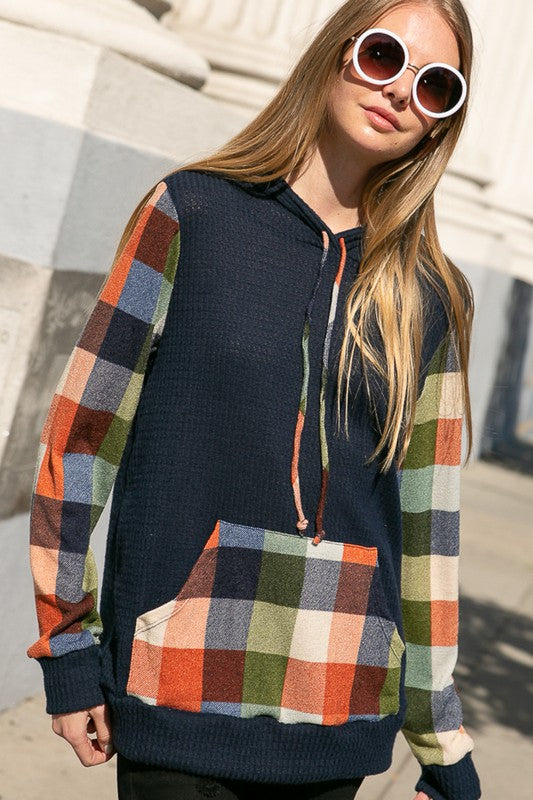 PLUS PLAID MIXED HOODIE SWEATSHIRT