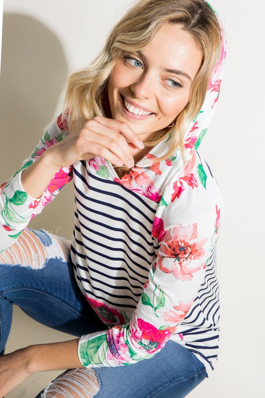 PLUS STRIPE FLORAL MIXED SWEATSHIRTS