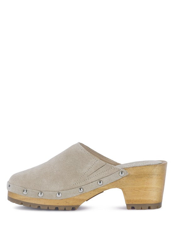 CEDRUS FINE SUEDE STUDDED CLOG MULES