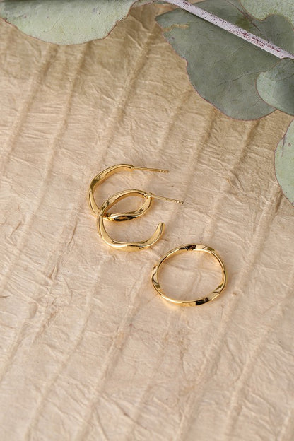 Ripple ring and earring set - gold