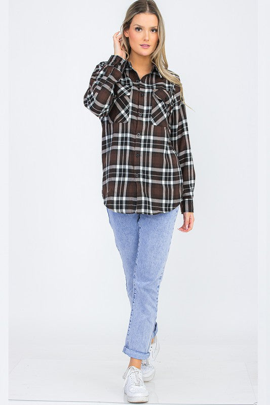 BOYFRIEND Fit Checker Plaid Flannel Long Sleeve