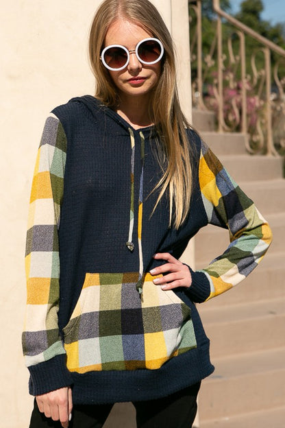 PLUS PLAID MIXED HOODIE SWEATSHIRT