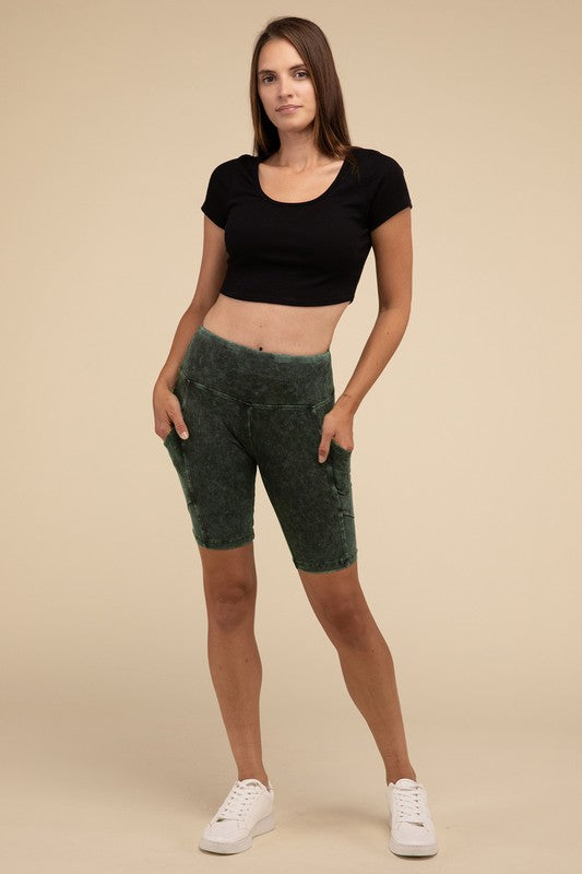 Mineral Wash Wide Waistband Pocket Leggings