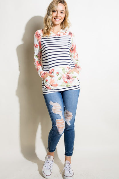 STRIPE FLORAL MIXED SWEATSHIRTS