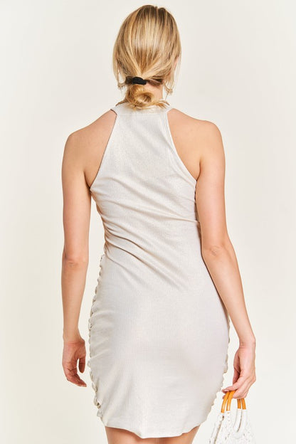 FOGGY FOIL OVERLAP SHIRRED DRESS PLUS