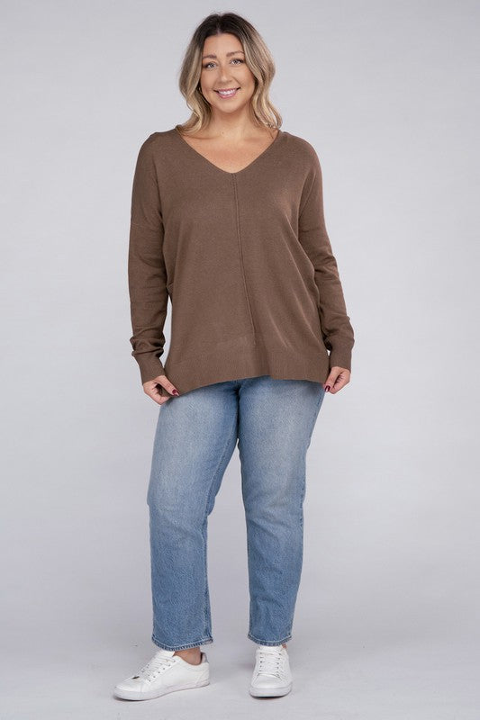 Plus Garment Dyed Front Seam Sweater