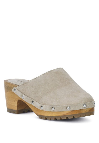 CEDRUS FINE SUEDE STUDDED CLOG MULES