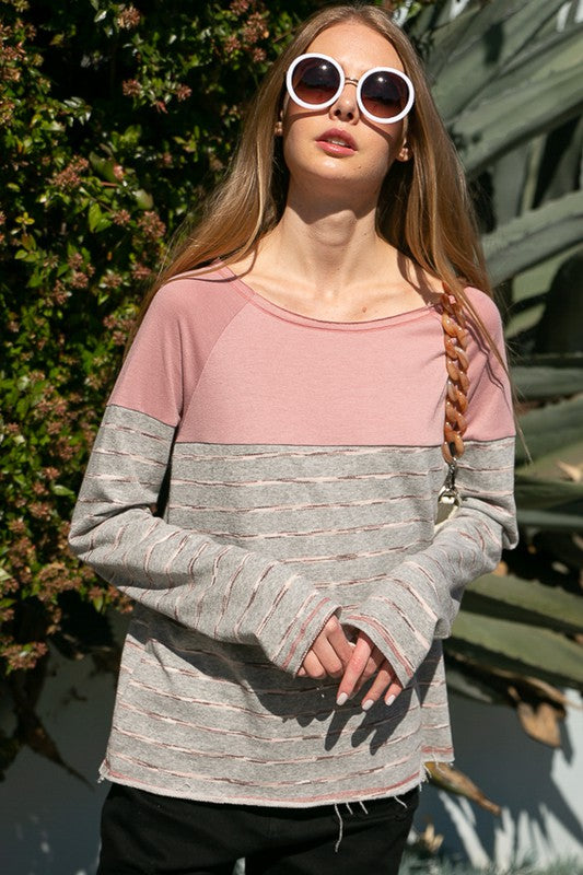 STRIPE SOLID MIXED SWEATSHIRTS