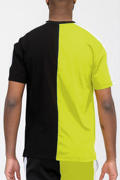 TWO TONE COLOR BLOCK SHORT SLEEVE TSHIRT