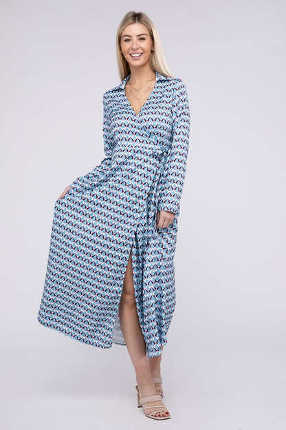 Geometric Print Wrap Dress