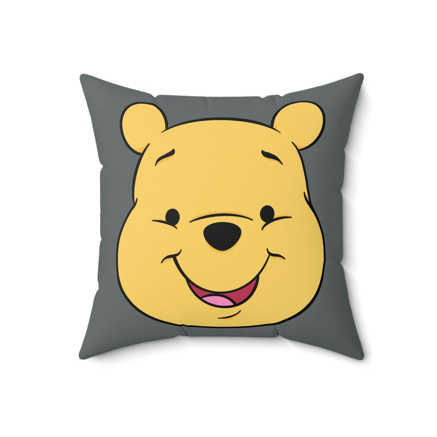 Spun Polyester Square Pillow Case “Pooh on Dark Gray”