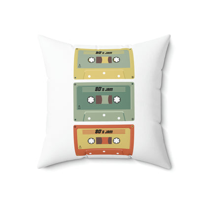 Spun Polyester Square Pillow Case "Cassettes on White”
