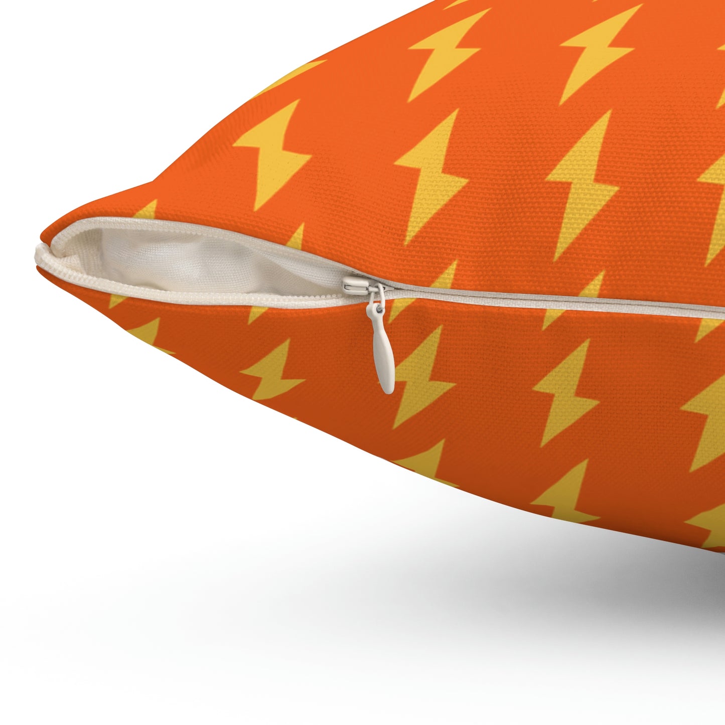 Spun Polyester Square Pillow Case “Electric Bolt on Orange”