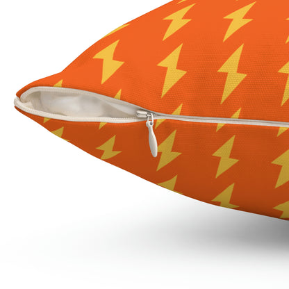 Spun Polyester Square Pillow Case “Electric Bolt on Orange”
